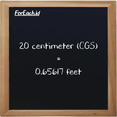 20 centimeter is equivalent to 0.65617 feet (20 cm is equivalent to 0.65617 ft)