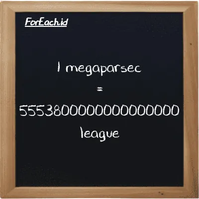 1 megaparsec is equivalent to 5553800000000000000 league (1 Mpc is equivalent to 5553800000000000000 lg)