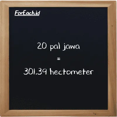 20 pal jawa is equivalent to 301.39 hectometer (20 pj is equivalent to 301.39 hm)