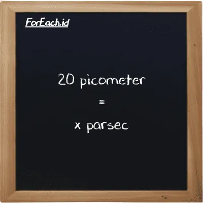 Example picometer to parsec conversion (20 pm to pc)
