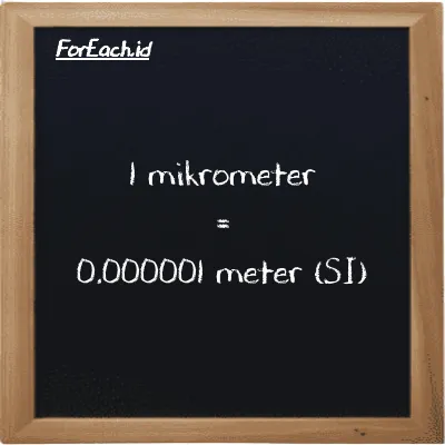 1 mikrometer setara dengan 0.000001 meter (1 µm setara dengan 0.000001 m)