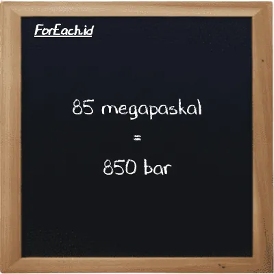 85 megapaskal setara dengan 850 bar (85 MPa setara dengan 850 bar)