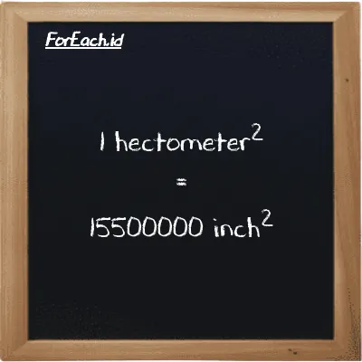 1 hectometer<sup>2</sup> is equivalent to 15500000 inch<sup>2</sup> (1 hm<sup>2</sup> is equivalent to 15500000 in<sup>2</sup>)
