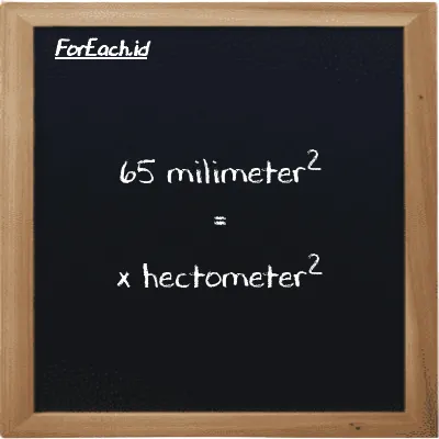 Example millimeter<sup>2</sup> to hectometer<sup>2</sup> conversion (65 mm<sup>2</sup> to hm<sup>2</sup>)