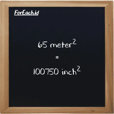 65 meter<sup>2</sup> is equivalent to 100750 inch<sup>2</sup> (65 m<sup>2</sup> is equivalent to 100750 in<sup>2</sup>)