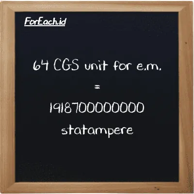 64 CGS unit for e.m. is equivalent to 1918700000000 statampere (64 cgs-emu is equivalent to 1918700000000 statA)