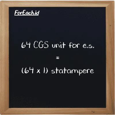 How to convert CGS unit for e.s. to statampere: 64 CGS unit for e.s. (cgs-esu) is equivalent to 64 times 1 statampere (statA)
