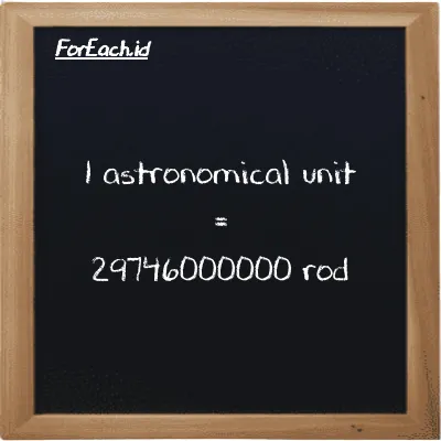 1 astronomical unit is equivalent to 29746000000 rod (1 au is equivalent to 29746000000 rd)