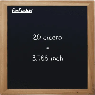20 cicero is equivalent to 3.788 inch (20 ccr is equivalent to 3.788 in)