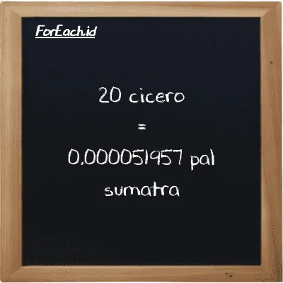 20 cicero is equivalent to 0.000051957 pal sumatra (20 ccr is equivalent to 0.000051957 ps)