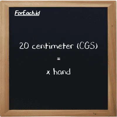 Example centimeter to hand conversion (20 cm to h)