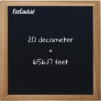 20 decameter is equivalent to 656.17 feet (20 dam is equivalent to 656.17 ft)
