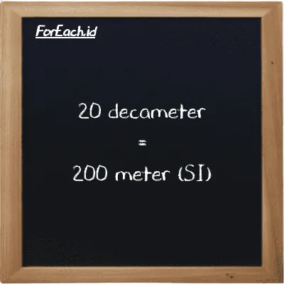 20 decameter is equivalent to 200 meter (20 dam is equivalent to 200 m)