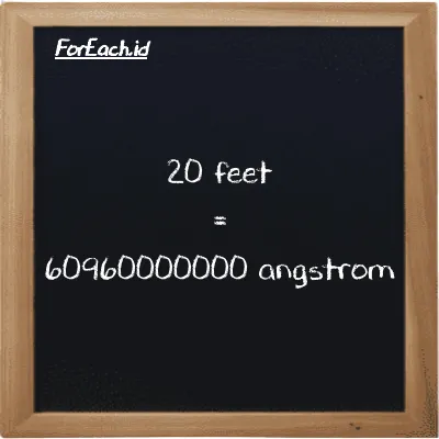 20 feet is equivalent to 60960000000 angstrom (20 ft is equivalent to 60960000000 Å)