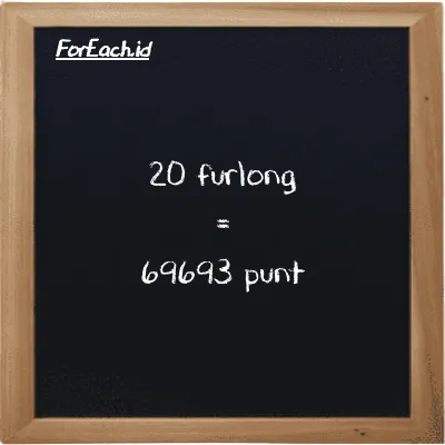 20 furlong is equivalent to 69693 punt (20 fur is equivalent to 69693 pnt)