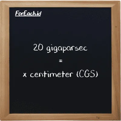 Example gigaparsec to centimeter conversion (20 Gpc to cm)