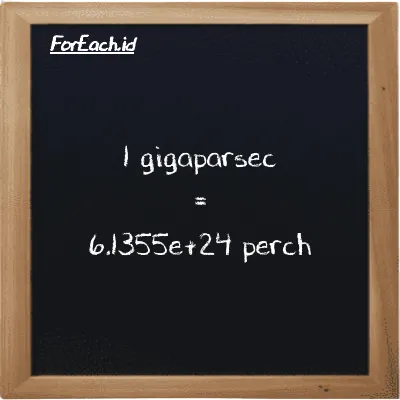 1 gigaparsec is equivalent to 6.1355e+24 perch (1 Gpc is equivalent to 6.1355e+24 prc)