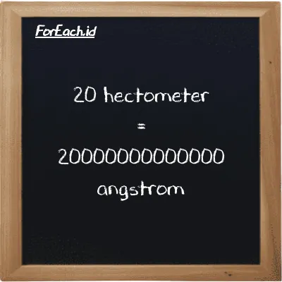 20 hectometer is equivalent to 20000000000000 angstrom (20 hm is equivalent to 20000000000000 Å)