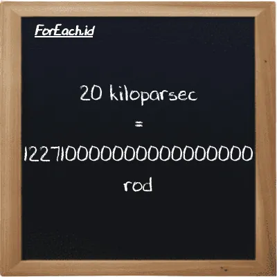 20 kiloparsec is equivalent to 122710000000000000000 rod (20 kpc is equivalent to 122710000000000000000 rd)