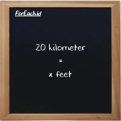 Example kilometer to feet conversion (20 km to ft)