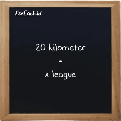 Example kilometer to league conversion (20 km to lg)