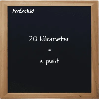 Example kilometer to punt conversion (20 km to pnt)