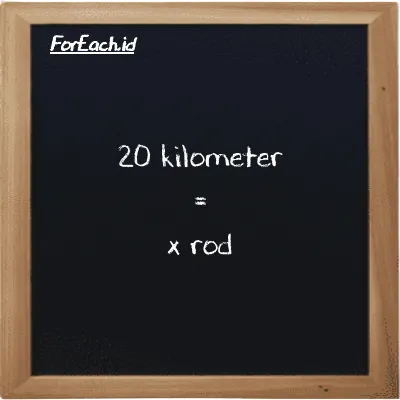 Example kilometer to rod conversion (20 km to rd)