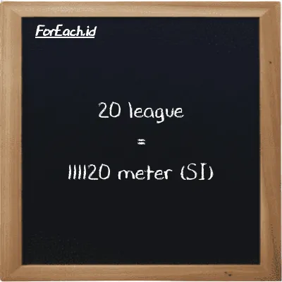 20 league is equivalent to 111120 meter (20 lg is equivalent to 111120 m)