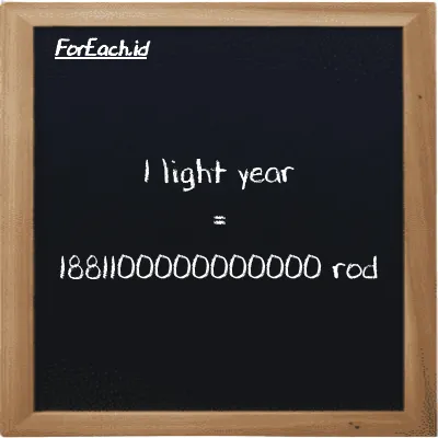 1 light year is equivalent to 1881100000000000 rod (1 ly is equivalent to 1881100000000000 rd)