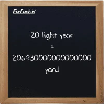 20 light year is equivalent to 206930000000000000 yard (20 ly is equivalent to 206930000000000000 yd)