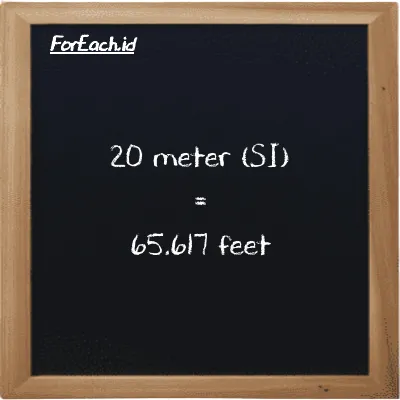 20 meter is equivalent to 65.617 feet (20 m is equivalent to 65.617 ft)