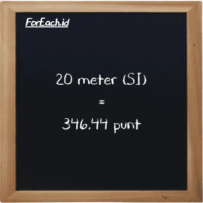20 meter is equivalent to 346.44 punt (20 m is equivalent to 346.44 pnt)