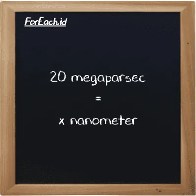 Example megaparsec to nanometer conversion (20 Mpc to nm)