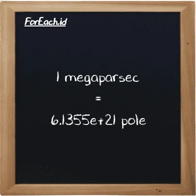 1 megaparsec is equivalent to 6.1355e+21 pole (1 Mpc is equivalent to 6.1355e+21 pl)