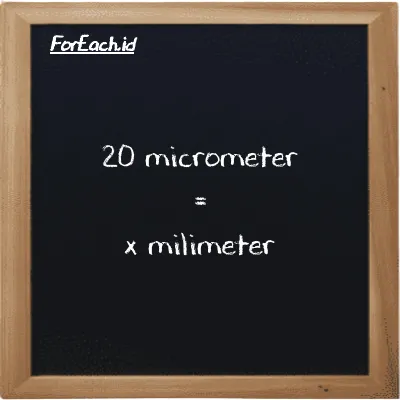 Example micrometer to millimeter conversion (20 µm to mm)