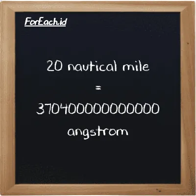 20 nautical mile is equivalent to 370400000000000 angstrom (20 nmi is equivalent to 370400000000000 Å)