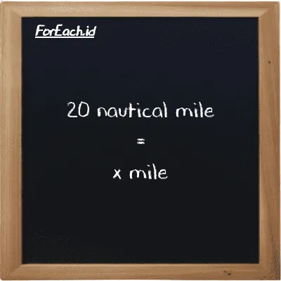 Example nautical mile to mile conversion (20 nmi to mi)