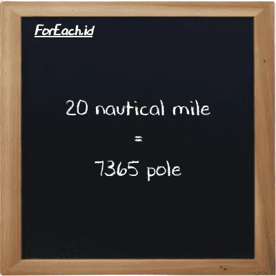 20 nautical mile is equivalent to 7365 pole (20 nmi is equivalent to 7365 pl)
