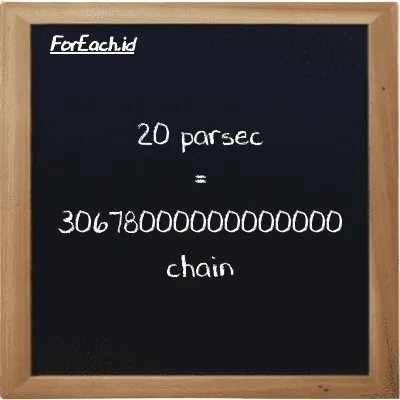 20 parsec is equivalent to 30678000000000000 chain (20 pc is equivalent to 30678000000000000 ch)