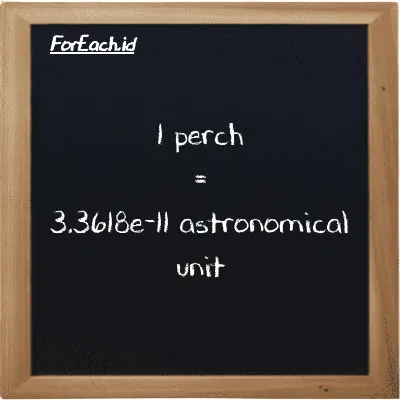 1 perch is equivalent to 3.3618e-11 astronomical unit (1 prc is equivalent to 3.3618e-11 au)
