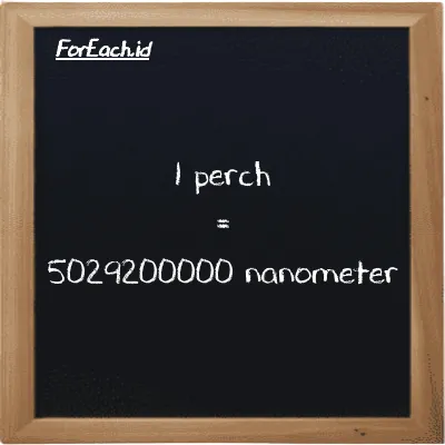 1 perch is equivalent to 5029200000 nanometer (1 prc is equivalent to 5029200000 nm)