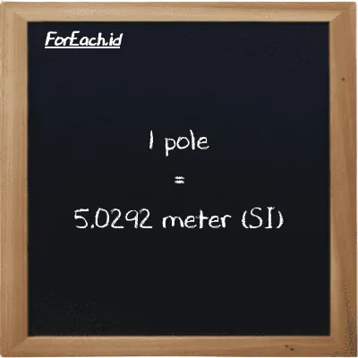 1 pole is equivalent to 5.0292 meter (1 pl is equivalent to 5.0292 m)