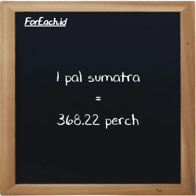 1 pal sumatra is equivalent to 368.22 perch (1 ps is equivalent to 368.22 prc)