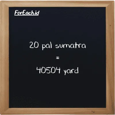 20 pal sumatra is equivalent to 40504 yard (20 ps is equivalent to 40504 yd)