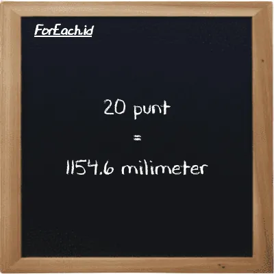 20 punt is equivalent to 1154.6 millimeter (20 pnt is equivalent to 1154.6 mm)