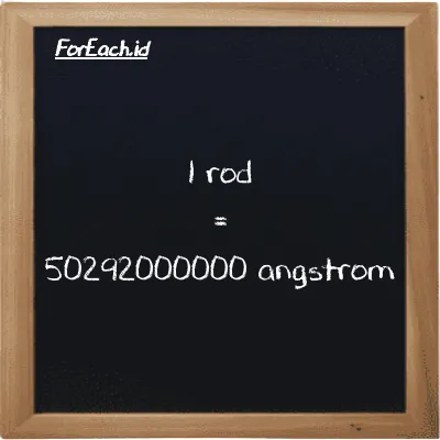 1 rod is equivalent to 50292000000 angstrom (1 rd is equivalent to 50292000000 Å)