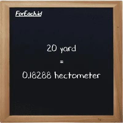 20 yard is equivalent to 0.18288 hectometer (20 yd is equivalent to 0.18288 hm)