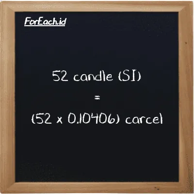 How to convert candle to carcel: 52 candle (cd) is equivalent to 52 times 0.10406 carcel (car)