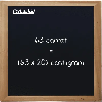 How to convert carrat to centigram: 63 carrat (ct) is equivalent to 63 times 20 centigram (cg)