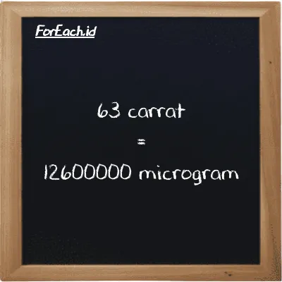 63 carrat is equivalent to 12600000 microgram (63 ct is equivalent to 12600000 µg)